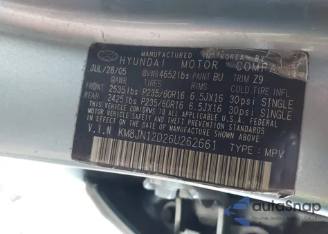 2006 Hyundai Tucson Gls/Limited z USA, uszkodzony, nr VIN KM8JN12D26U262661